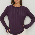 Ribbed Round Neck Button Slim Knit Top Tee