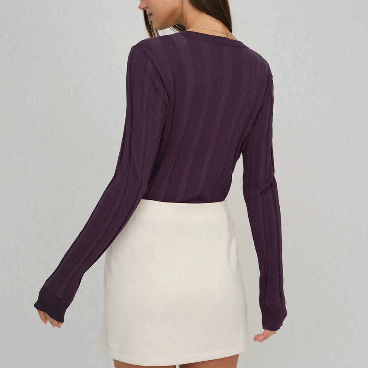 Ribbed Round Neck Button Slim Knit Top Tee