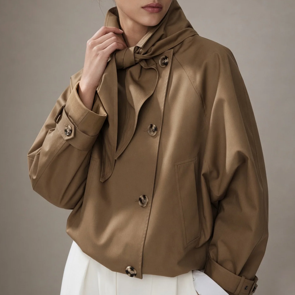 Tie Neck Batwing Sleeve Oversized Button Jacket